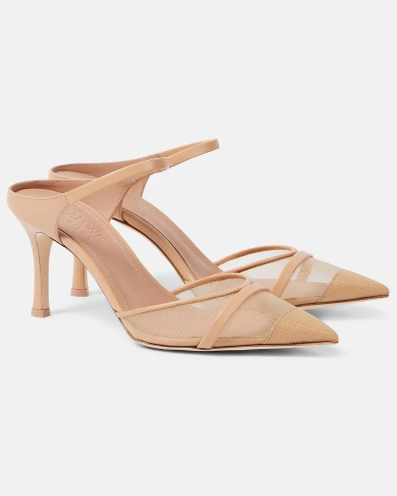 Malone Souliers Mules Uma 80 in mesh con pelle Neutro