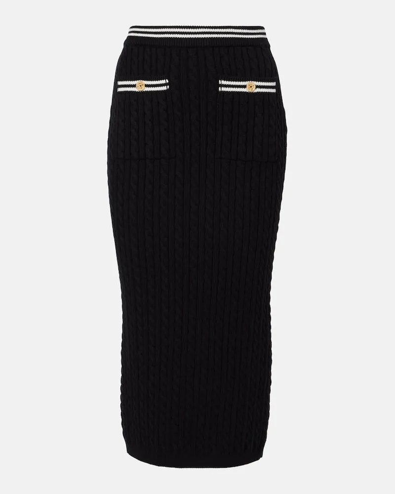 Alessandra Rich Gonna midi in maglia di cotone a trecce Nero