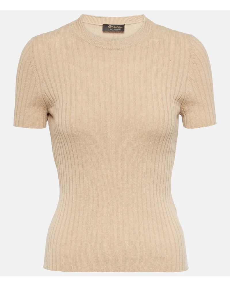 Loro Piana Top in cashmere a coste Beige