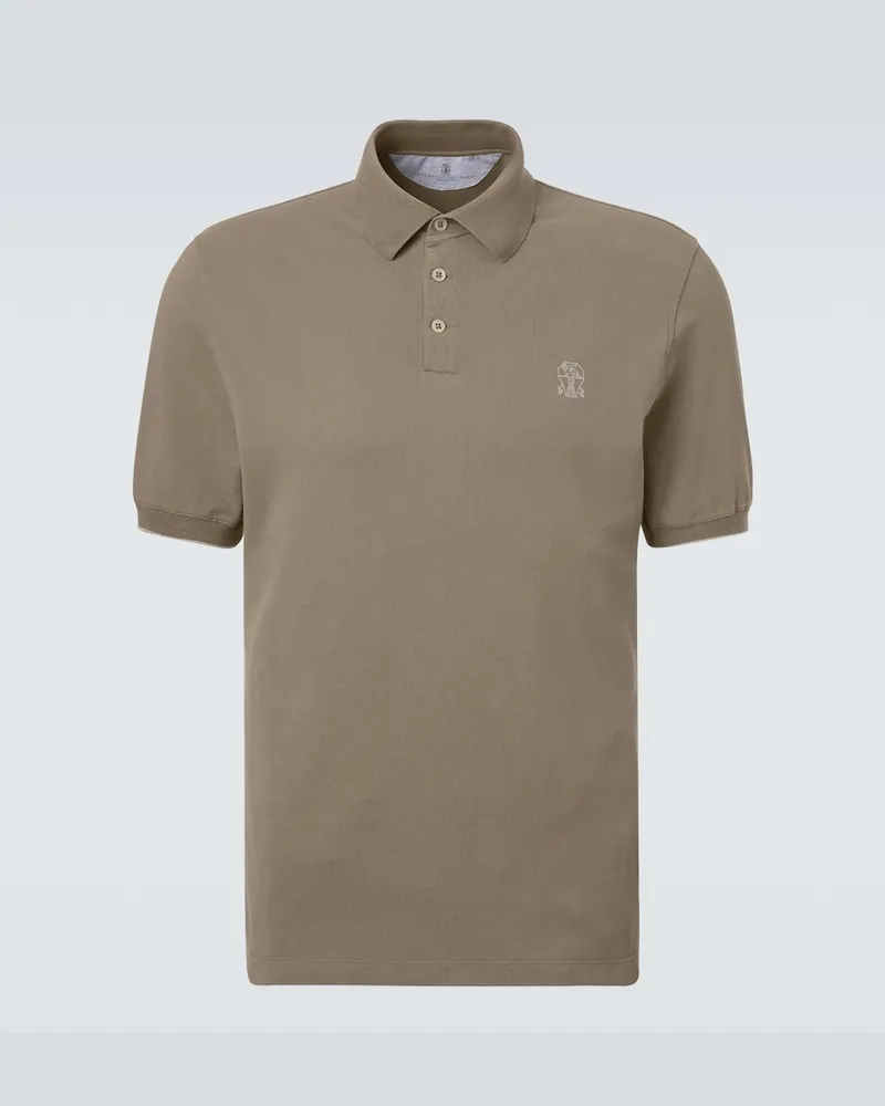 Brunello Cucinelli Polo in piqué di cotone con logo Grigio