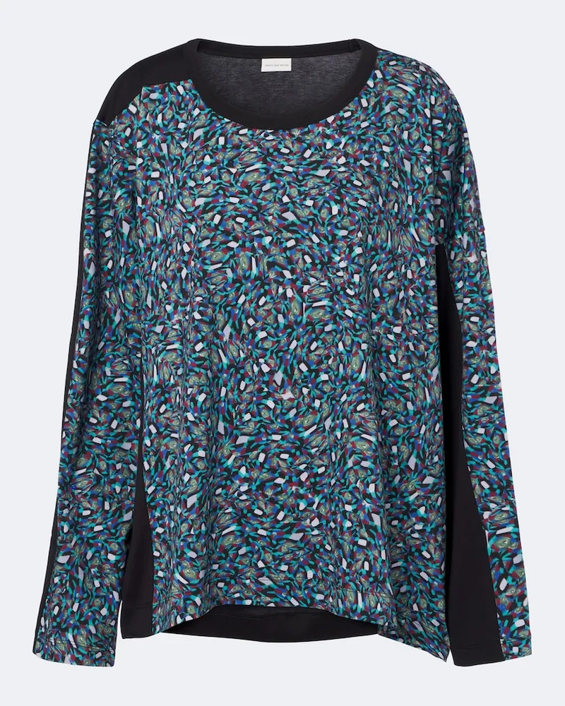Dries van Noten Top in jersey di cotone con stampa Blu