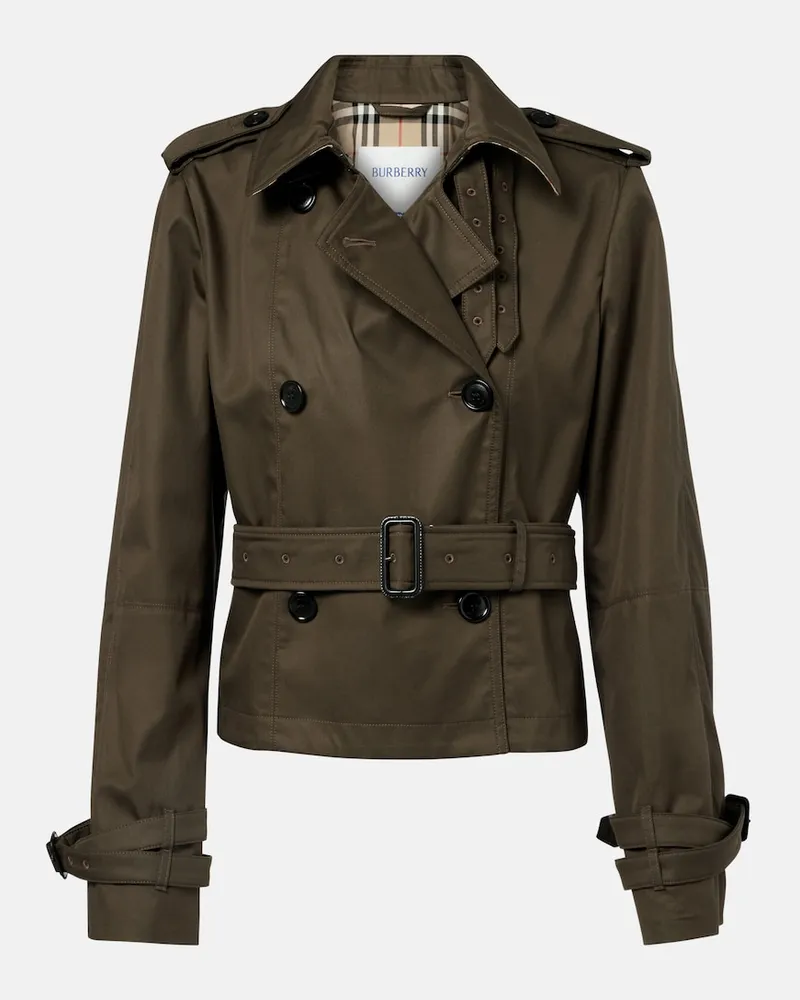 Burberry Trench corto in gabardine di cotone Verde
