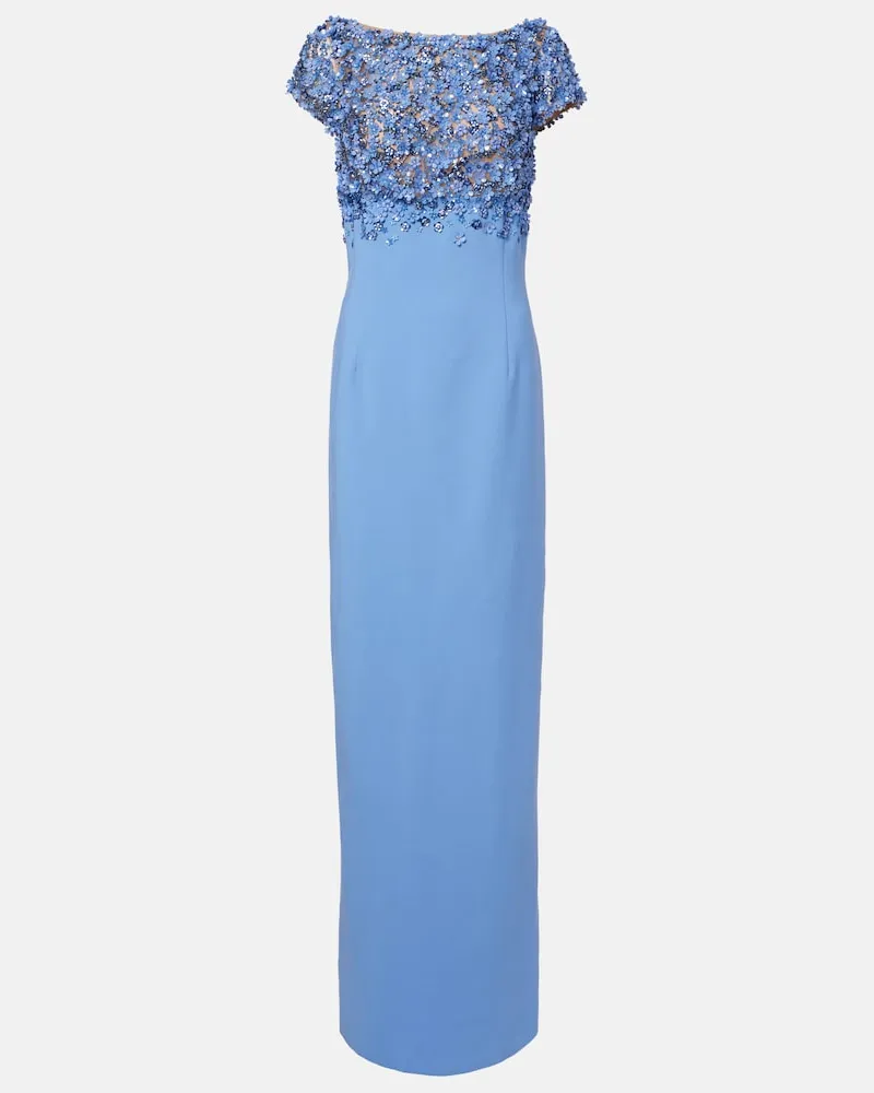 Oscar de la Renta Abito lungo Porcelain Flower in misto lana Blu