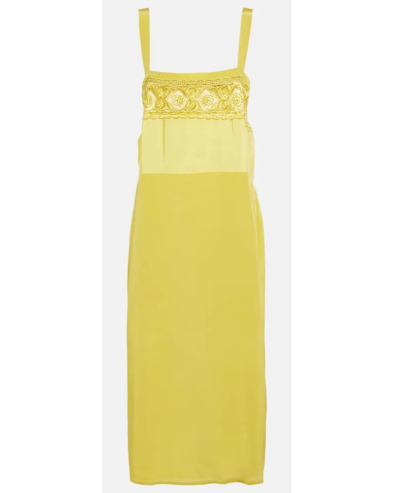 Maison Margiela Abito midi in misto seta con pizzo Giallo