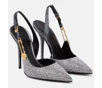 Pumps slingback Safety Pin in pelle con cristalli