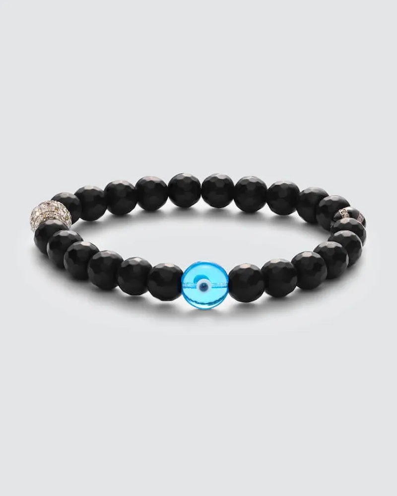 Ileana Makri Bracciale in argento sterling (925) con perline, onice e diamanti Nero