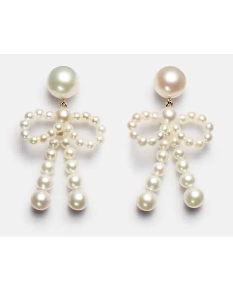 Sophie Bille Brahe Orecchini Bow in oro 14kt con perle d'acqua dolce Oro