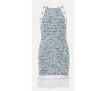 Balmain Miniabito in tweed con frange Blu