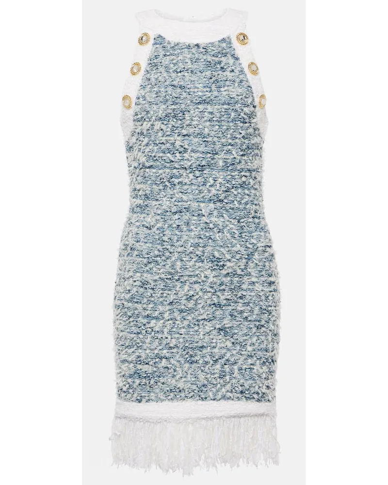 Balmain Miniabito in tweed con frange Blu