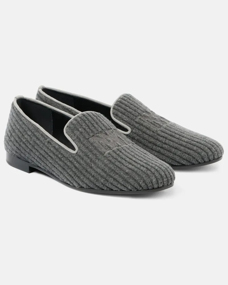 Max Mara Mocassini in velluto a coste con logo Grigio