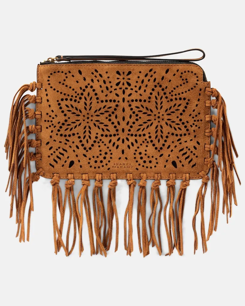 Isabel Marant Clutch in suede con frange Marrone