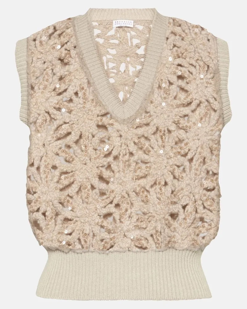 Brunello Cucinelli Gilet in misto lana con paillettes Neutro