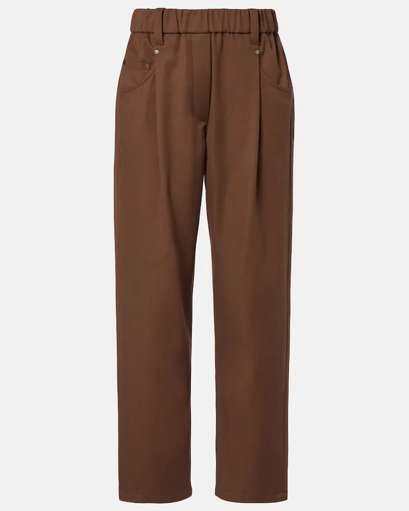 Brunello Cucinelli Pantaloni regular in misto cotone con monili Marrone