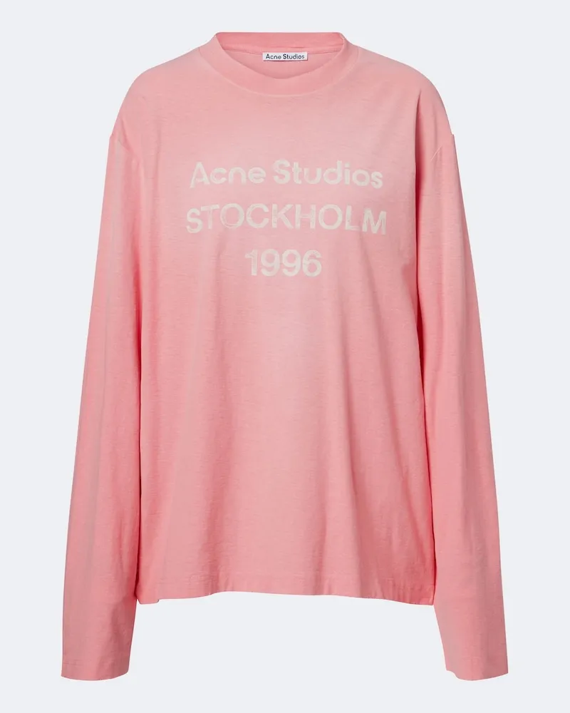 Acne Studios T-shirt in jersey di cotone e canapa con logo Rosa