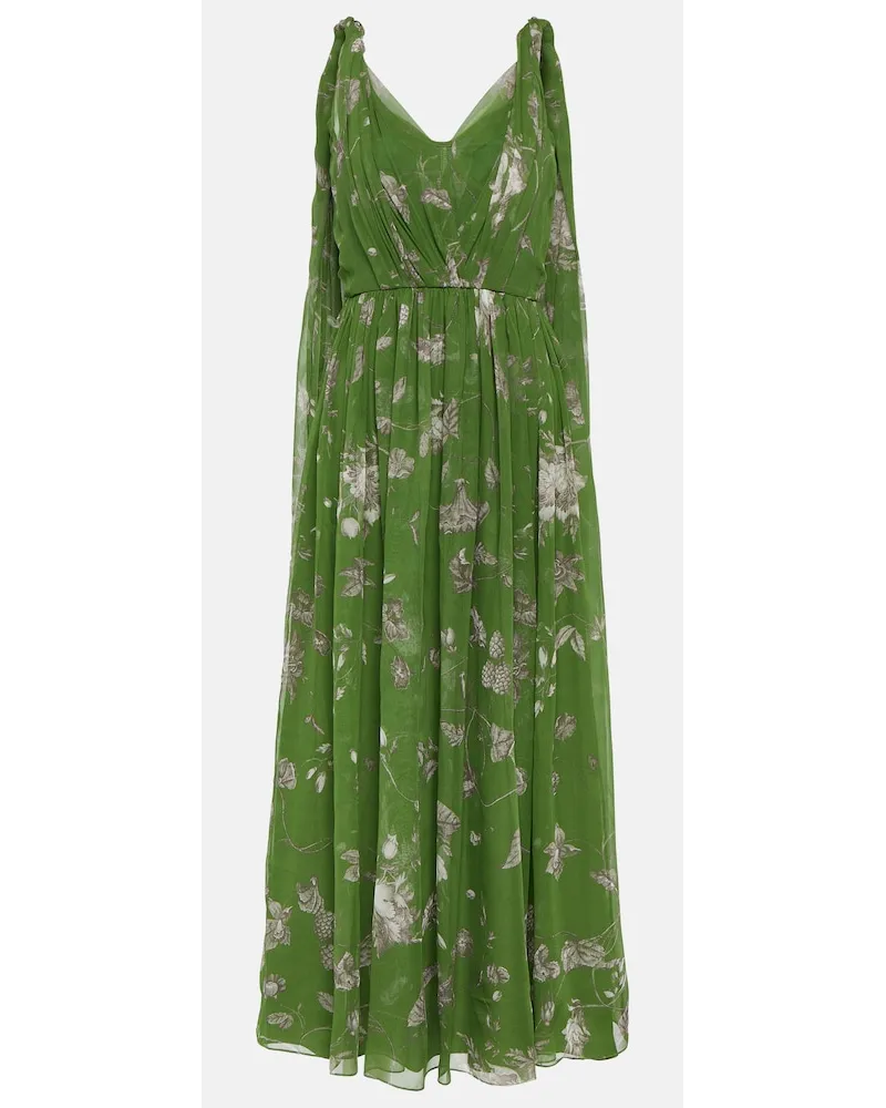 Erdem Abito lungo con mantella in seta Verde