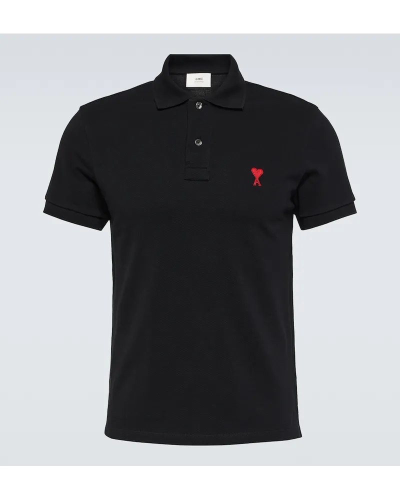 AMI Paris Polo Ami De CÅur in piquÃ© di cotone Nero