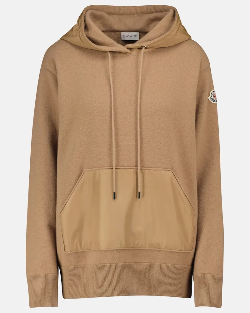 Moncler Felpa in lana e cashmere con cappuccio Marrone