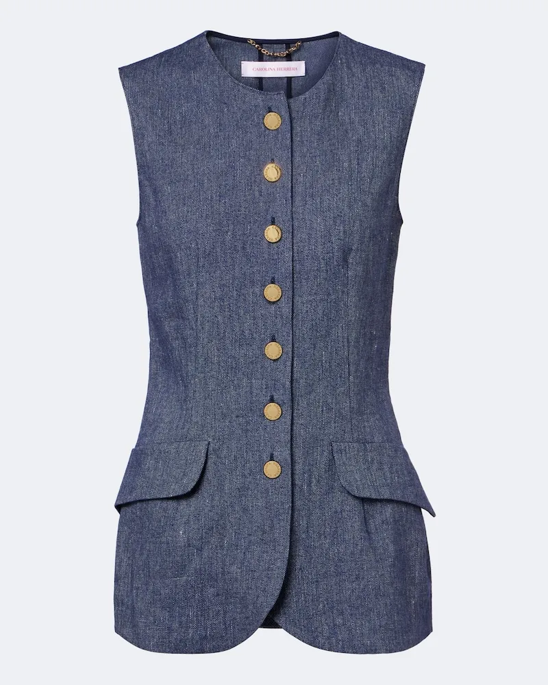 Carolina Herrera New York Gilet in lino, lana, seta e cashmere Blu