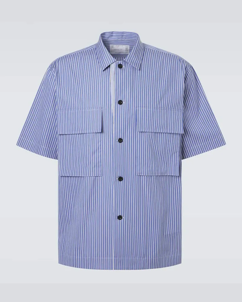 Sacai Camicia in popeline di cotone a righe Blu