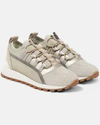 Brunello Cucinelli Sneakers in pelle metallizzata e suede Metallizzato