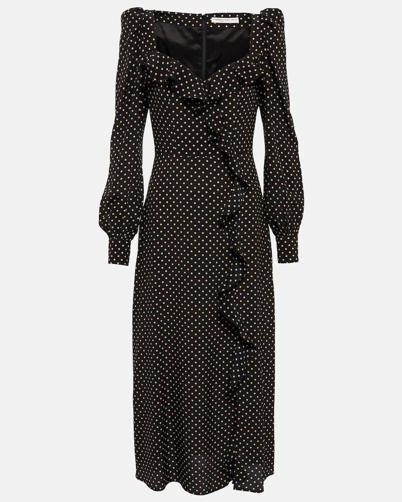Alessandra Rich Abito midi in seta a pois Nero