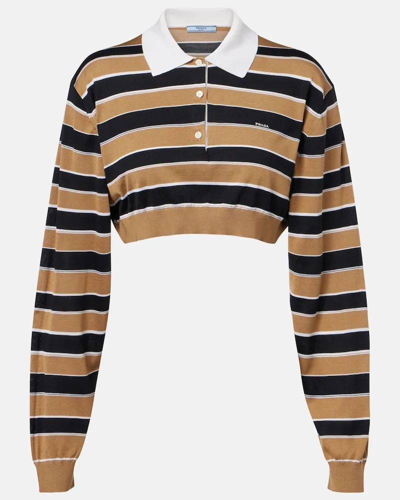 Prada Polo cropped in seta a righe Marrone