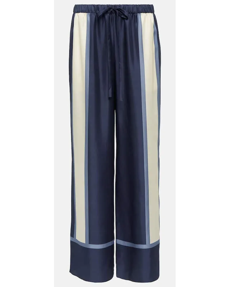 SIR Pantaloni a gamba larga Dazed in seta a righe Blu