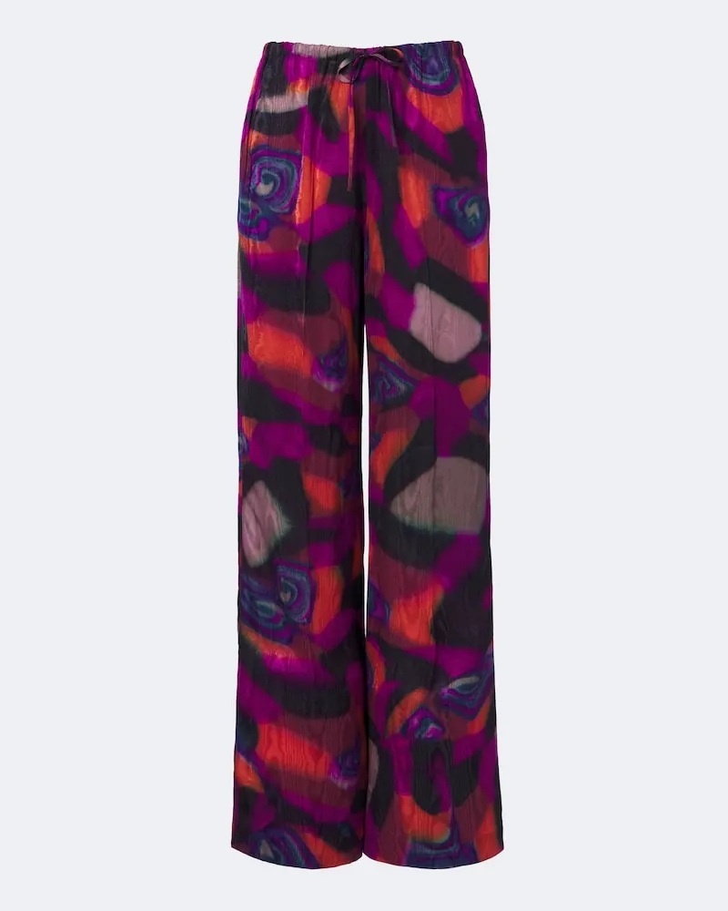 Dries van Noten Pantaloni a gamba larga in moiré con stampa Multicolore