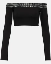 David Koma Top cropped con cristalli Nero