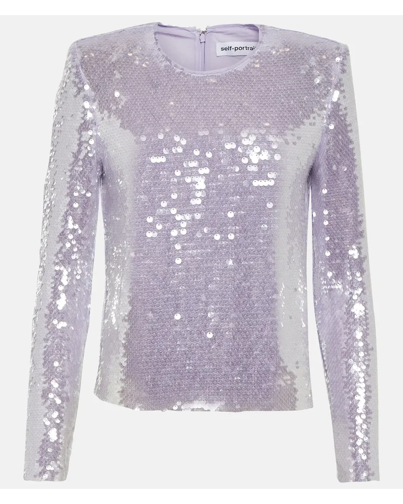 Self-Portrait Top cropped con paillettes Viola