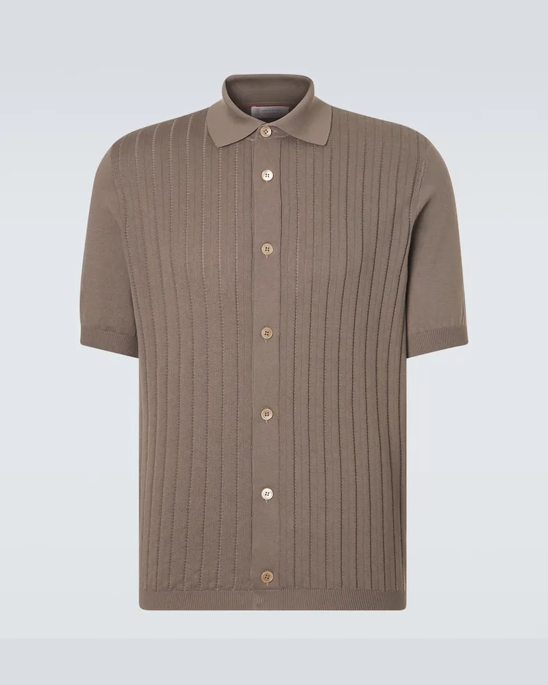 Brunello Cucinelli Cardigan in maglia di cotone a coste Marrone