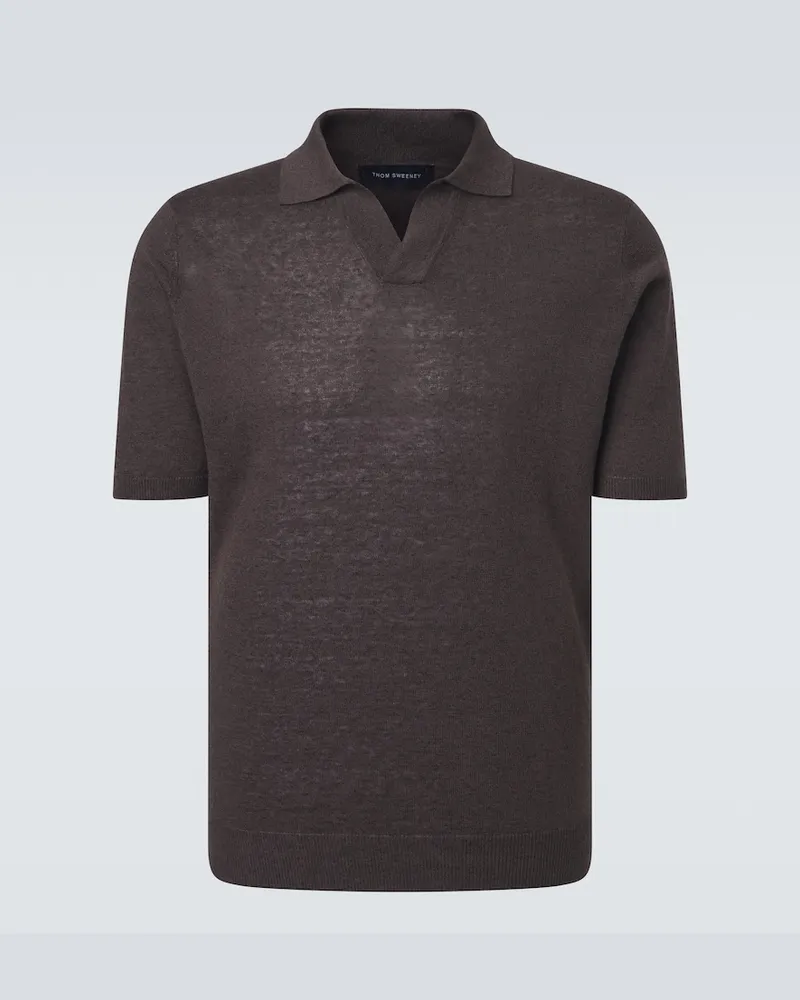 Thom Sweeney Polo in lino e cotone Marrone