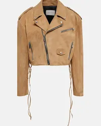 Magda Butrym Giacca biker cropped in suede Marrone