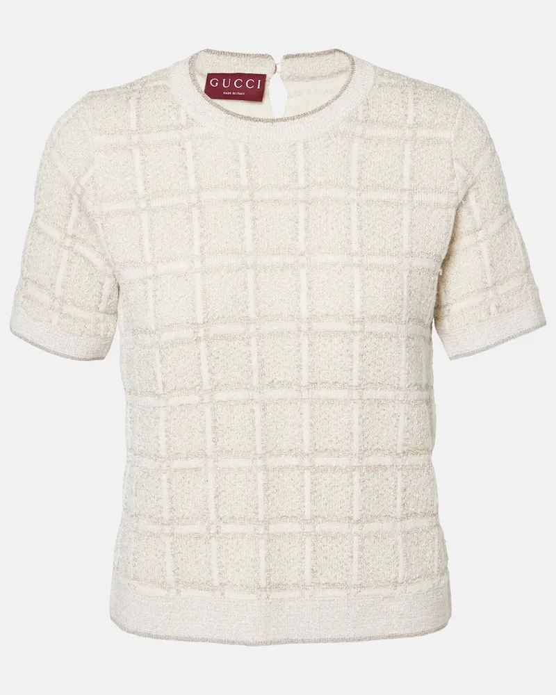 Gucci Top in jacquard di misto lana con lamÃ Bianco