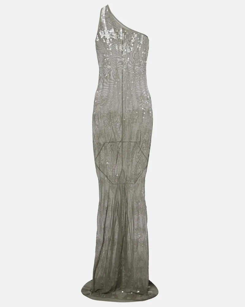 Rick Owens Abito lungo in tulle con paillettes Verde