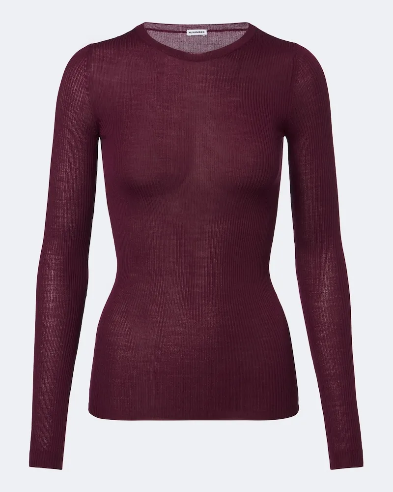 Jil Sander Pullover in lana a coste Borgogna