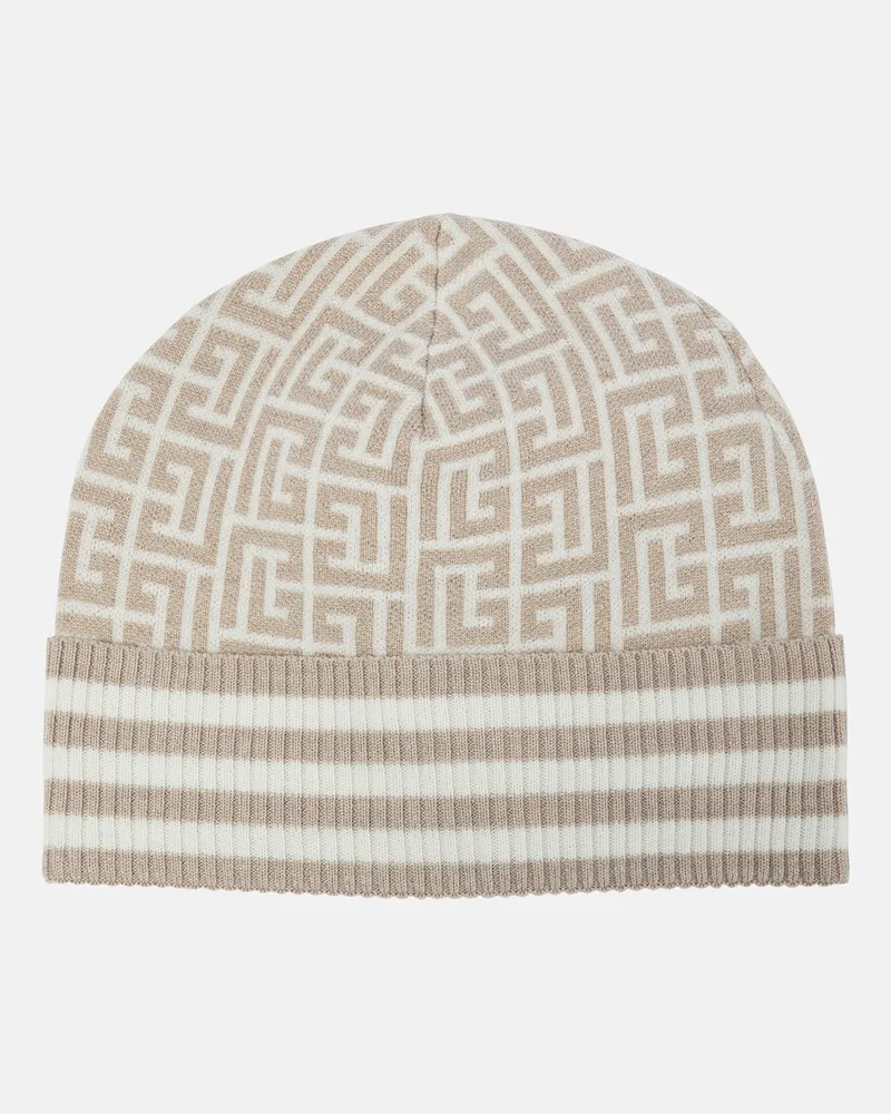 Balmain Berretto Monogram in misto lana Beige