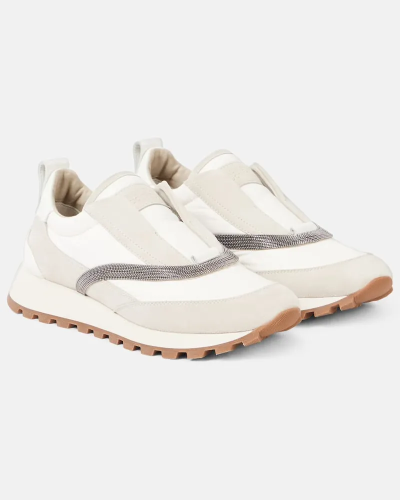 Brunello Cucinelli Sneakers con pelle e monili Bianco