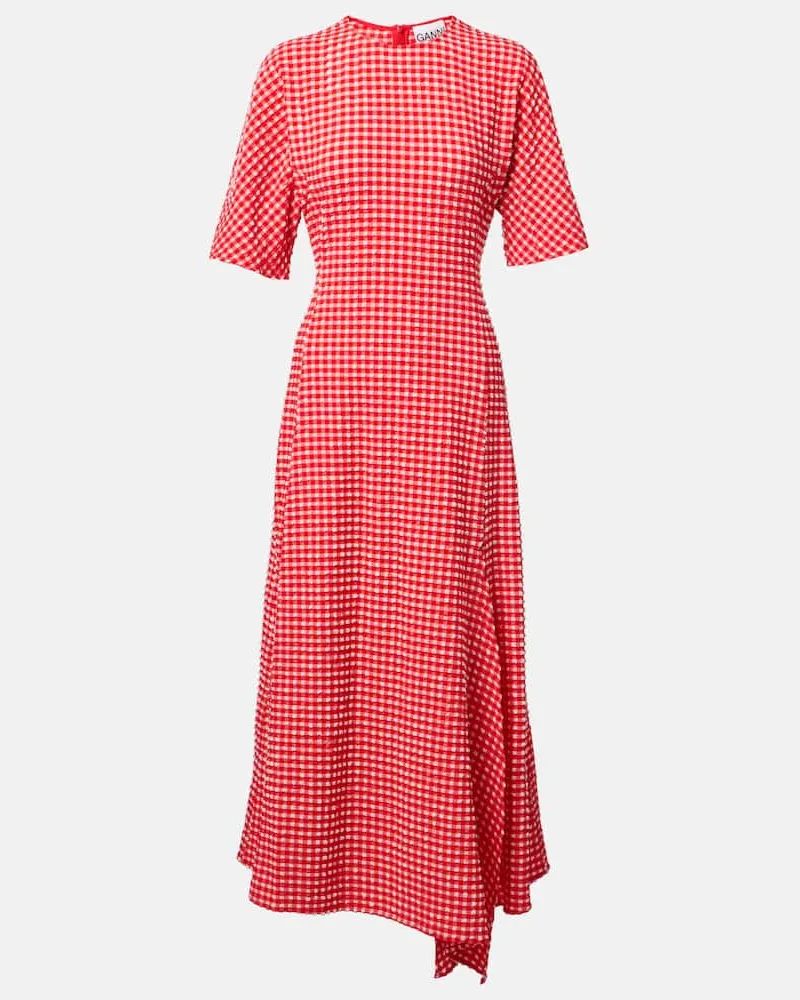 Ganni Abito lungo in seersucker Rosso