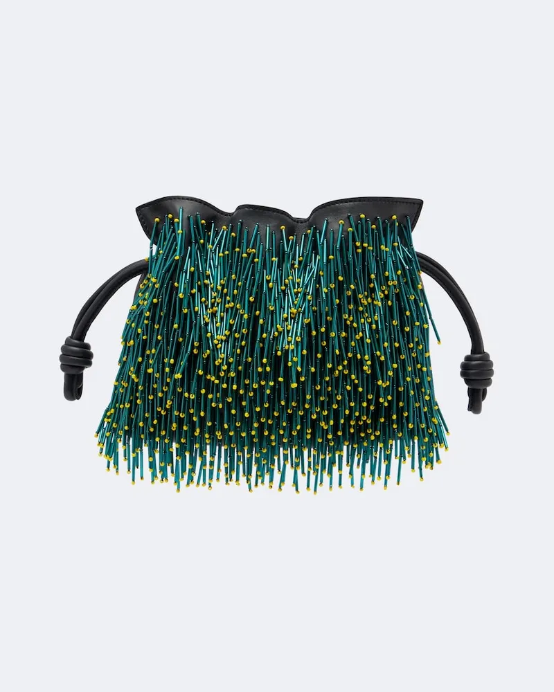 Loewe Clutch Flamenco Mimosa Mini in pelle con perline Nero