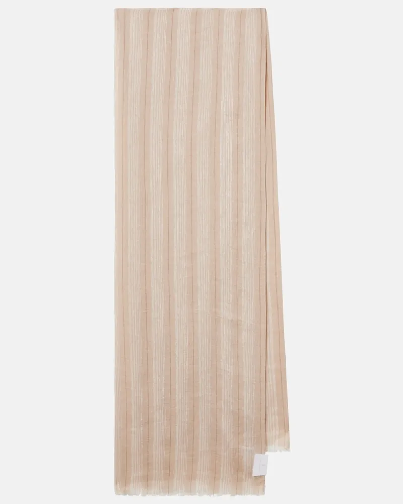 Brunello Cucinelli Sciarpa in misto lino a righe Beige