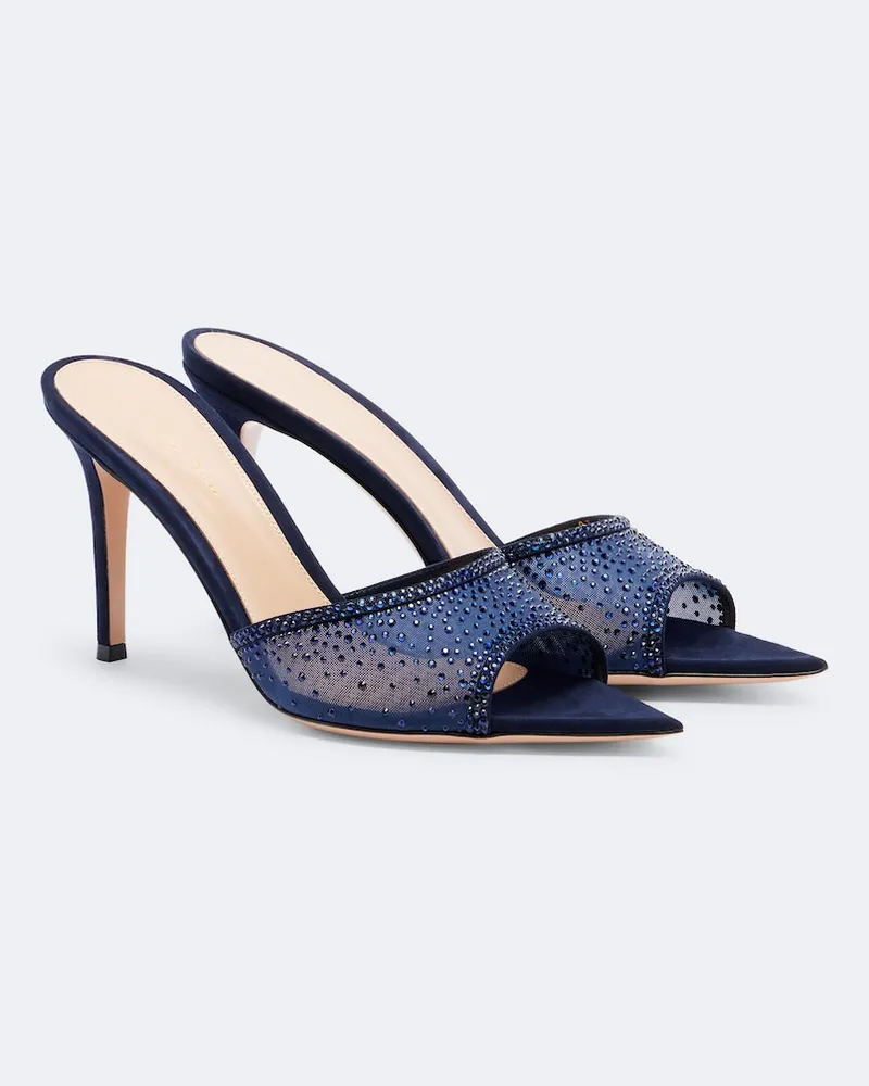 Gianvito Rossi Mules Rania in mesh con cristalli Blu