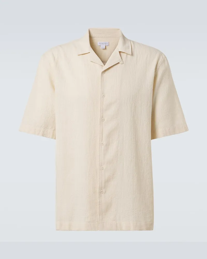 Sunspel Camicia bowling in cotone a quadri Beige