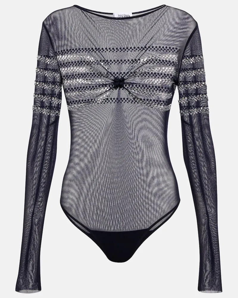 Jean Paul Gaultier Body in mesh con cristalli Blu