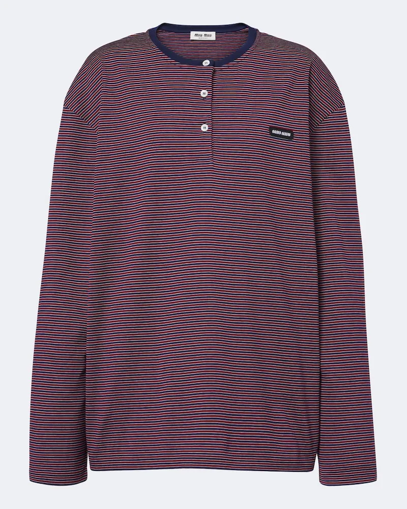 Miu Miu Maglia Henley in jersey di cotone a righe Borgogna