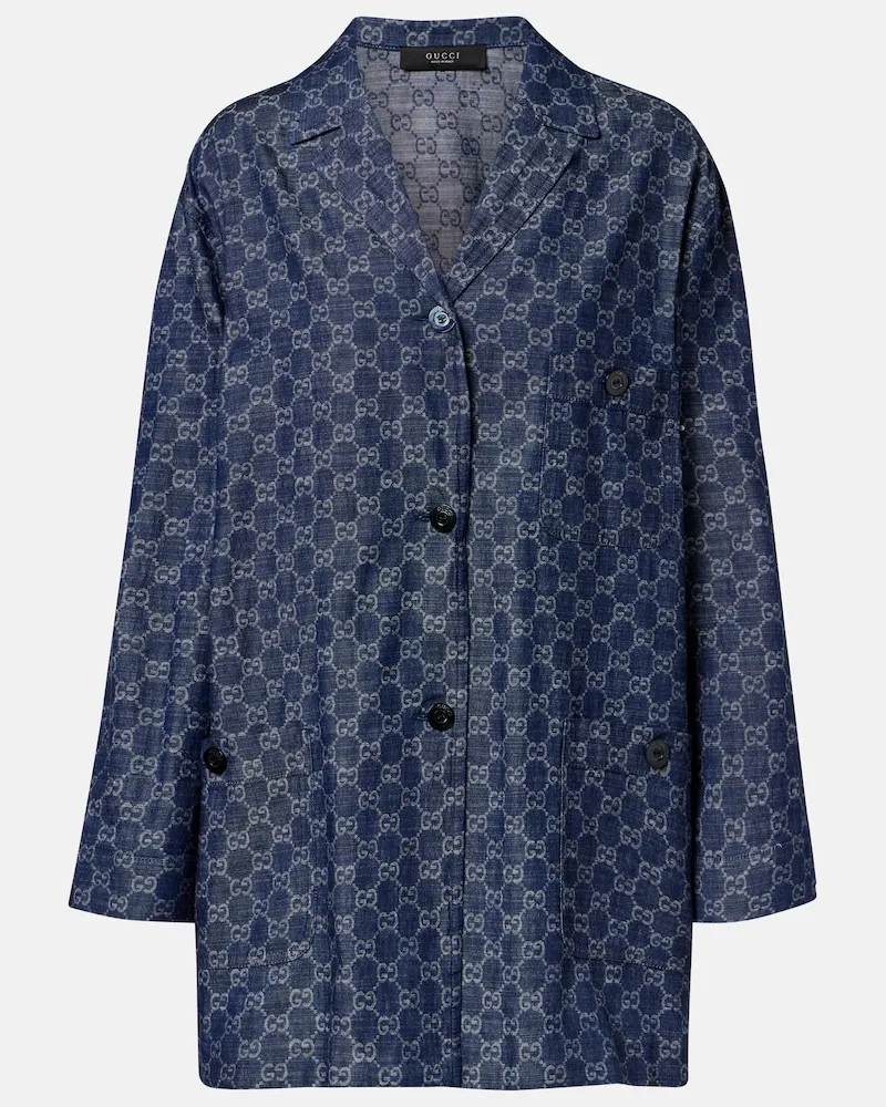 Gucci Camicia di jeans GG jacquard Blu