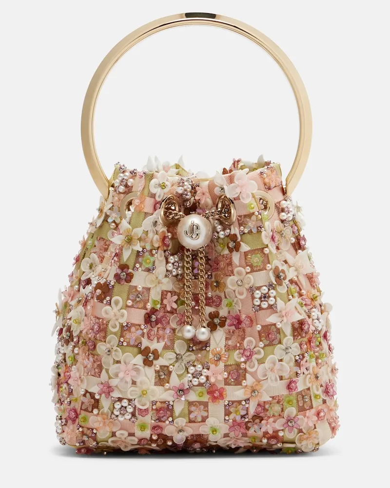 Jimmy Choo Secchiello Bon Bon Small con cristalli e perle bijoux Rosa