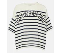 Moncler T-shirt in cotone a righe con logo Blu