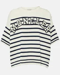 Moncler T-shirt in cotone a righe con logo Blu