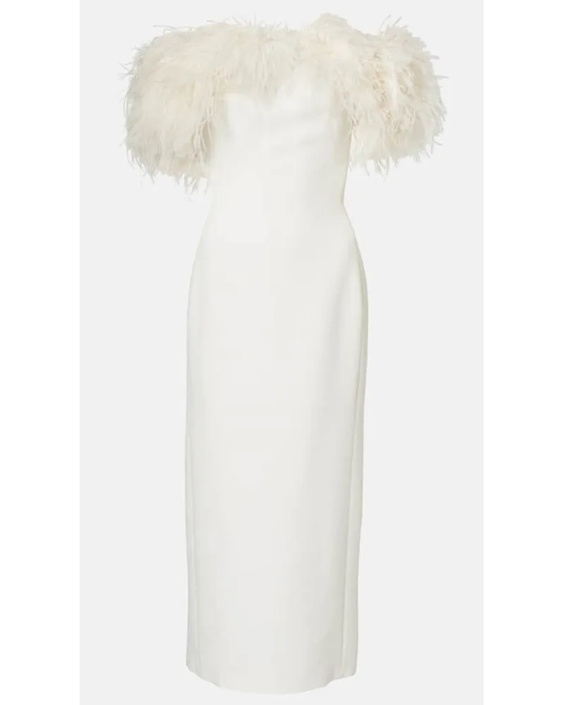 David Koma Abito midi con piume Bianco